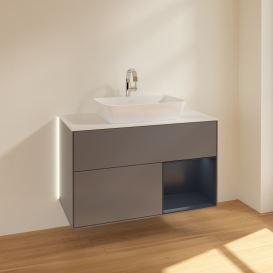 Тумба под раковину Villeroy & Boch Finion 100х50,1 см с подсветкой МДФ антрацит матовый лак/стекло белое матовое G781HGGK