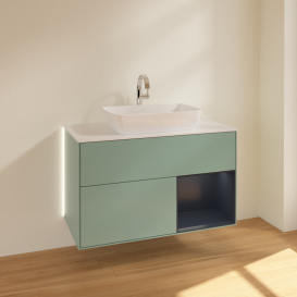 Тумба под раковину Villeroy & Boch Finion 100х50,1 см с подсветкой МДФ оливковый матовый лак/стекло белое матовое G781HGGM