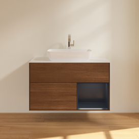 Тумба под раковину Villeroy & Boch Finion 100х50,1 см с подсветкой МДФ шпон грецкого ореха/стекло белое матовое G781HGGN