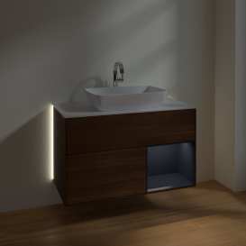 Тумба под раковину Villeroy & Boch Finion 100х50,1 см с подсветкой МДФ шпон грецкого ореха/стекло белое матовое G781HGGN