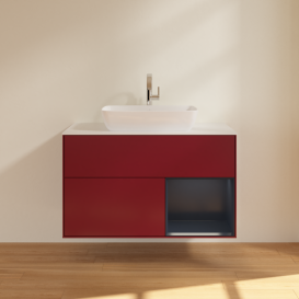 Тумба под раковину Villeroy & Boch Finion 100х50,1 см с подсветкой МДФ пион матовый лак/стекло белое матовое G781HGHB