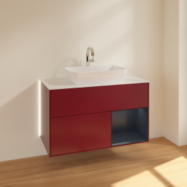 Тумба под раковину Villeroy & Boch Finion 100х50,1 см с подсветкой МДФ пион матовый лак/стекло белое матовое G781HGHB