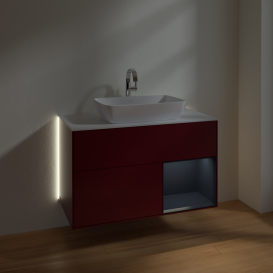 Тумба под раковину Villeroy & Boch Finion 100х50,1 см с подсветкой МДФ пион матовый лак/стекло белое матовое G781HGHB