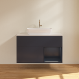 Тумба под раковину Villeroy & Boch Finion 100х50,1 см с подсветкой МДФ темно-синий матовый лак/стекло белое матовое G781HGHG