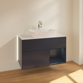 Тумба под раковину Villeroy & Boch Finion 100х50,1 см с подсветкой МДФ темно-синий матовый лак/стекло белое матовое G781HGHG
