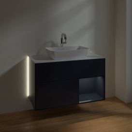 Тумба под раковину Villeroy & Boch Finion 100х50,1 см с подсветкой МДФ темно-синий матовый лак/стекло белое матовое G781HGHG