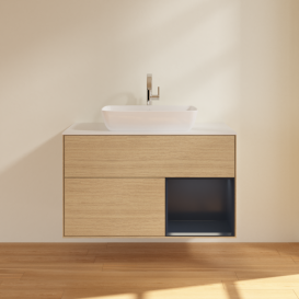 Тумба под раковину Villeroy & Boch Finion 100х50,1 см с подсветкой МДФ шпон дуба/стекло белое матовое G781HGPC