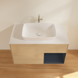 Тумба под раковину Villeroy & Boch Finion 100х50,1 см с подсветкой МДФ шпон дуба/стекло белое матовое G781HGPC