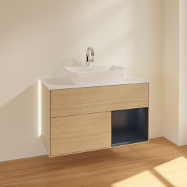 Тумба под раковину Villeroy & Boch Finion 100х50,1 см с подсветкой МДФ шпон дуба/стекло белое матовое G781HGPC