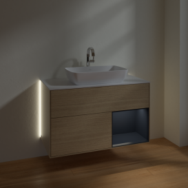 Тумба под раковину Villeroy & Boch Finion 100х50,1 см с подсветкой МДФ шпон дуба/стекло белое матовое G781HGPC