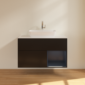 Тумба под раковину Villeroy & Boch Finion 100х50,1 см с подсветкой МДФ черный матовый лак/стекло белое матовое G781HGPD