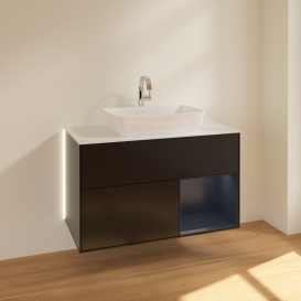 Тумба под раковину Villeroy & Boch Finion 100х50,1 см с подсветкой МДФ черный матовый лак/стекло белое матовое G781HGPD