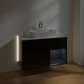 Тумба под раковину Villeroy & Boch Finion 100х50,1 см с подсветкой МДФ черный матовый лак/стекло белое матовое G781HGPD