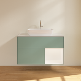 Тумба под раковину Villeroy & Boch Finion 100х50,1 см с подсветкой МДФ оливковый матовый лак/стекло белое матовое G781MTGM