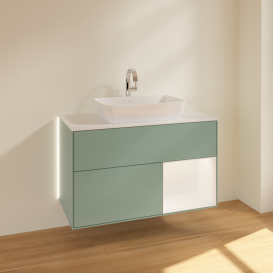 Тумба под раковину Villeroy & Boch Finion 100х50,1 см с подсветкой МДФ оливковый матовый лак/стекло белое матовое G781MTGM