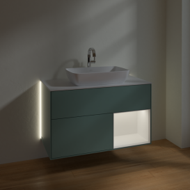 Тумба под раковину Villeroy & Boch Finion 100х50,1 см с подсветкой МДФ оливковый матовый лак/стекло белое матовое G781MTGM