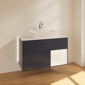 Тумба под раковину Villeroy & Boch Finion 100х50,1 см с подсветкой МДФ темно-синий матовый лак/стекло белое матовое G781MTHG