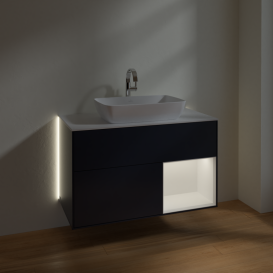 Тумба под раковину Villeroy & Boch Finion 100х50,1 см с подсветкой МДФ темно-синий матовый лак/стекло белое матовое G781MTHG