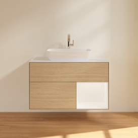 Тумба под раковину Villeroy & Boch Finion 100х50,1 см с подсветкой МДФ шпон дуба/стекло белое матовое G781MTPC