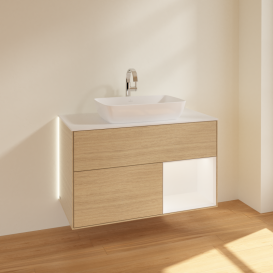 Тумба под раковину Villeroy & Boch Finion 100х50,1 см с подсветкой МДФ шпон дуба/стекло белое матовое G781MTPC