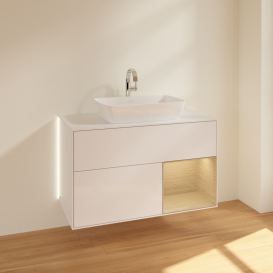 Тумба под раковину Villeroy & Boch Finion 100х50,1 см с подсветкой МДФ глянцевый белый лак/стекло белое матовое G781PCGF