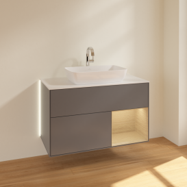 Тумба под раковину Villeroy & Boch Finion 100х50,1 см с подсветкой МДФ антрацит матовый лак/стекло белое матовое G781PCGK