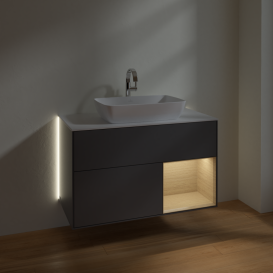 Тумба под раковину Villeroy & Boch Finion 100х50,1 см с подсветкой МДФ антрацит матовый лак/стекло белое матовое G781PCGK