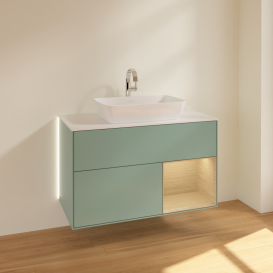 Тумба под раковину Villeroy & Boch Finion 100х50,1 см с подсветкой МДФ оливковый матовый лак/стекло белое матовое G781PCGM