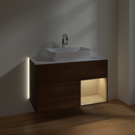 Тумба под раковину Villeroy & Boch Finion 100х50,1 см с подсветкой МДФ шпон грецкого ореха/стекло белое матовое G781PCGN