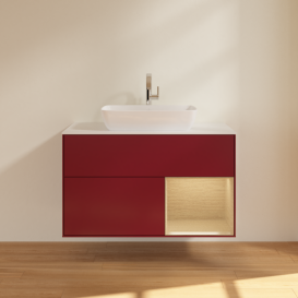 Тумба під раковину Villeroy & Boch Finion 100х50,1 см з підсвічуванням МДФ півонія матовий лак/скло біле матове G781PCHB