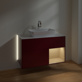 Тумба под раковину Villeroy & Boch Finion 100х50,1 см с подсветкой МДФ пион матовый лак/стекло белое матовое G781PCHB