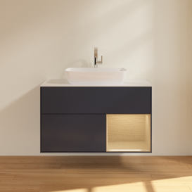 Тумба под раковину Villeroy & Boch Finion 100х50,1 см с подсветкой МДФ темно-синий матовый лак/стекло белое матовое G781PCHG