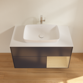 Тумба под раковину Villeroy & Boch Finion 100х50,1 см с подсветкой МДФ темно-синий матовый лак/стекло белое матовое G781PCHG