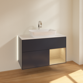 Тумба под раковину Villeroy & Boch Finion 100х50,1 см с подсветкой МДФ темно-синий матовый лак/стекло белое матовое G781PCHG
