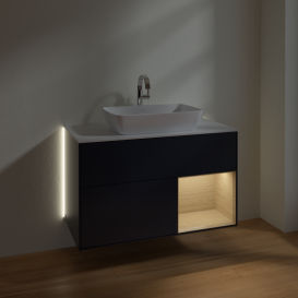 Тумба под раковину Villeroy & Boch Finion 100х50,1 см с подсветкой МДФ темно-синий матовый лак/стекло белое матовое G781PCHG