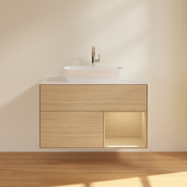 Тумба під раковину Villeroy & Boch Finion 100х50,1 см із підсвічуванням МДФ шпон дуба/скло біле матове G781PCPC