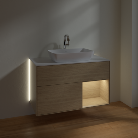 Тумба под раковину Villeroy & Boch Finion 100х50,1 см с подсветкой МДФ шпон дуба/стекло белое матовое G781PCPC