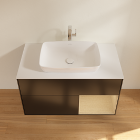 Тумба под раковину Villeroy & Boch Finion 100х50,1 см с подсветкой МДФ черный матовый лак/стекло белое матовое G781PCPD