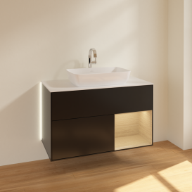 Тумба под раковину Villeroy & Boch Finion 100х50,1 см с подсветкой МДФ черный матовый лак/стекло белое матовое G781PCPD