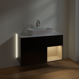 Тумба под раковину Villeroy & Boch Finion 100х50,1 см с подсветкой МДФ черный матовый лак/стекло белое матовое G781PCPD