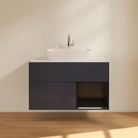 Тумба под раковину Villeroy & Boch Finion 100х50,1 см с подсветкой МДФ темно-синий матовый лак/стекло белое матовое G781PDHG