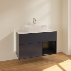 Тумба под раковину Villeroy & Boch Finion 100х50,1 см с подсветкой МДФ темно-синий матовый лак/стекло белое матовое G781PDHG
