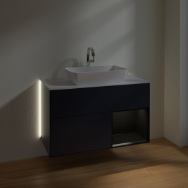 Тумба под раковину Villeroy & Boch Finion 100х50,1 см с подсветкой МДФ темно-синий матовый лак/стекло белое матовое G781PDHG