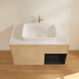 Тумба под раковину Villeroy & Boch Finion 100х50,1 см с подсветкой МДФ шпон дуба/стекло белое матовое G781PDPC