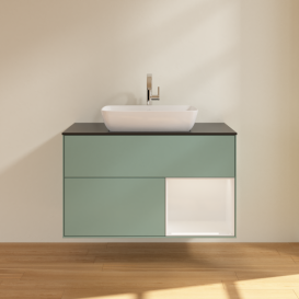 Тумба под раковину Villeroy & Boch Finion 100х50,1 см с подсветкой МДФ оливковый матовый лак/стекло черное матовое G782GFGM