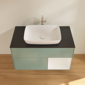 Тумба под раковину Villeroy & Boch Finion 100х50,1 см с подсветкой МДФ оливковый матовый лак/стекло черное матовое G782GFGM