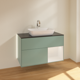 Тумба под раковину Villeroy & Boch Finion 100х50,1 см с подсветкой МДФ оливковый матовый лак/стекло черное матовое G782GFGM