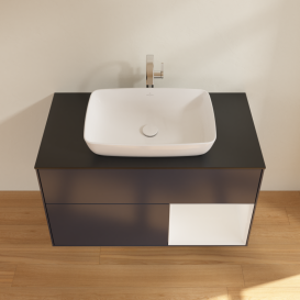 Тумба под раковину Villeroy & Boch Finion 100х50,1 см с подсветкой МДФ темно-синий матовый лак/стекло черное матовое G782GFHG