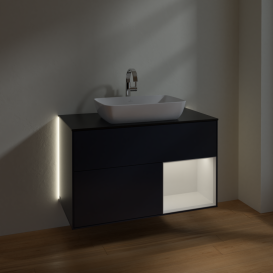 Тумба под раковину Villeroy & Boch Finion 100х50,1 см с подсветкой МДФ темно-синий матовый лак/стекло черное матовое G782GFHG