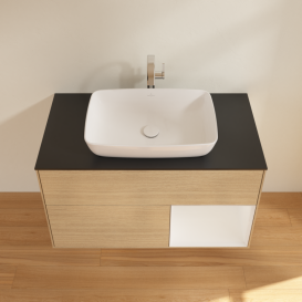 Тумба под раковину Villeroy & Boch Finion 100х50,1 см с подсветкой МДФ шпон дуба/стекло черное матовое G782GFPC